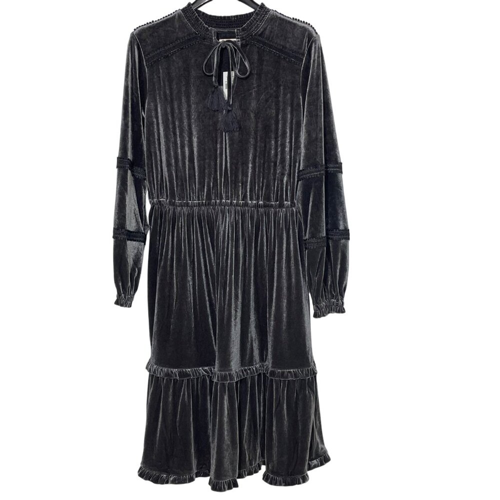 Kate & Sam Velvet Lace Tiered Dress Sz LG Gray Boho Party Holiday Event